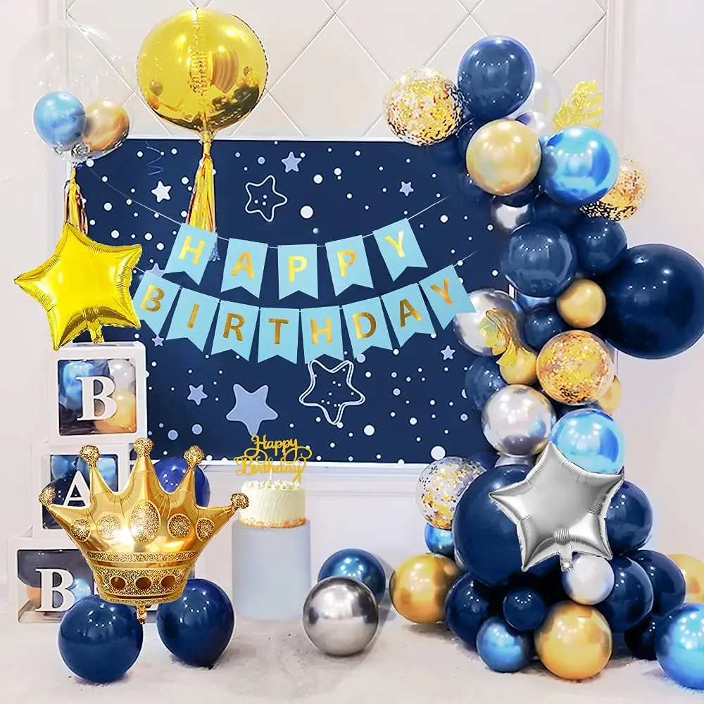 

Blue Gold Balloons Arch Garland Kit Blue Gold Birthday Decorations Navy Blue Balloon With Banner Metallic Blue Gold Silver Ballo