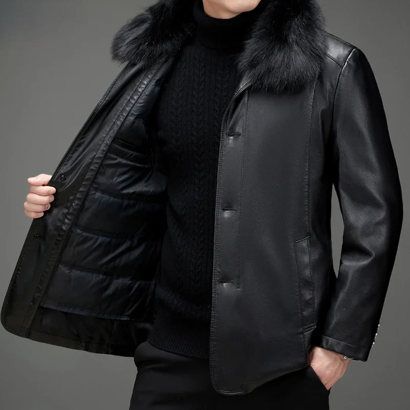 Зимняя куртка из натуральной кожи для женщин утепленные пуховики Мужская модная