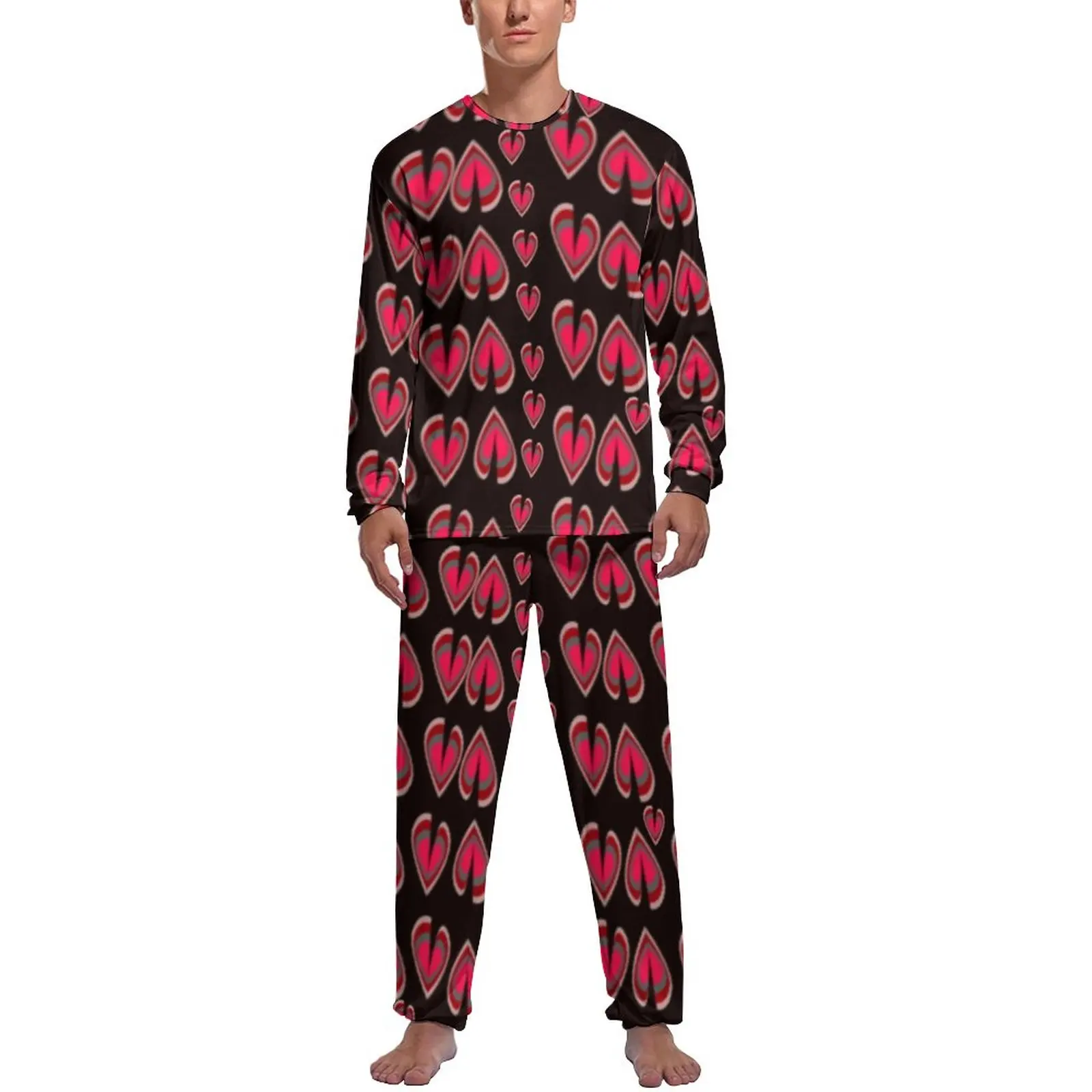 Kingdom Hearts Print Pajamas Men Heart Complex Retro Sleepwear Autumn Long Sleeves 2 Pieces Room Custom Pajamas Set