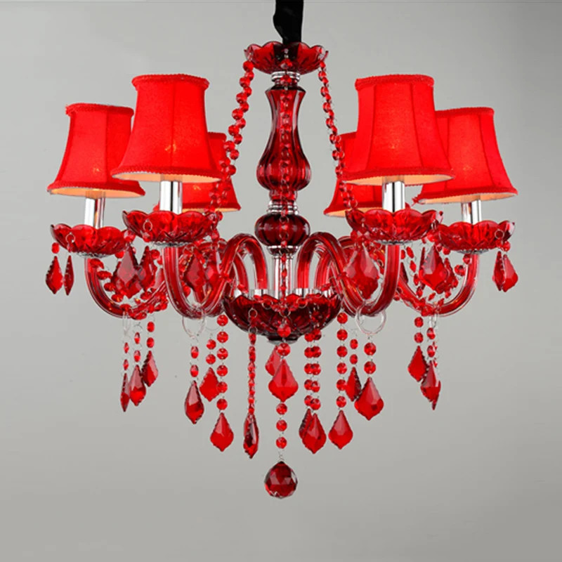 Red Wedding Chandelier Luxury Crystal Pendant Light for Foyer Bedroom Villa Hotel Lobby Bar Candle Hanging Lighting