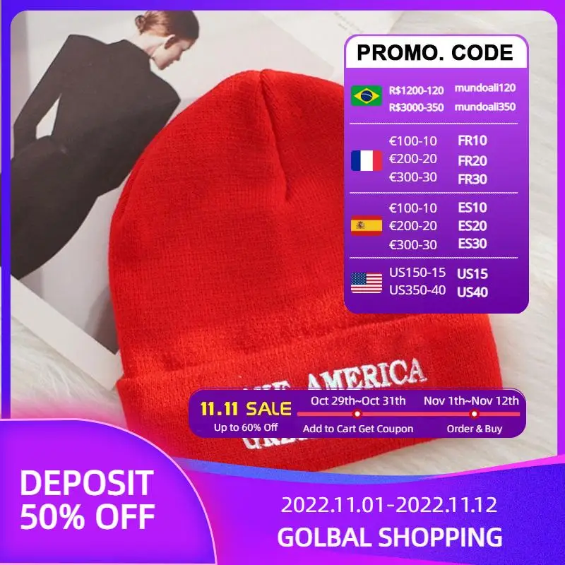 

Donald Trump Hat MAGA Winter Knit Red Beanie Make America Great Trump Hat Again A5J2