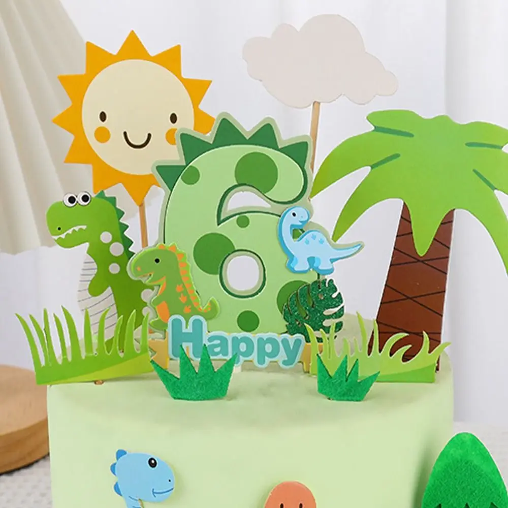 Топпер Для Торта На День Рождения Цифры 0-9 Пальмовые Листья Динозавра Тема
