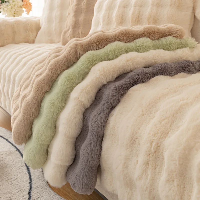

Утолщенный плюшевый чехол для дивана в виде кролика, универсальный нескользящий коврик для дивана, зимнее теплое мягкое покрывало для дивана, подушка для дивана в гостиной, домашний декор