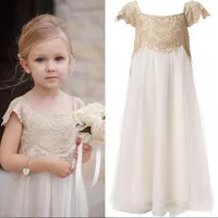 Flower Girl Dresses For Weddings Champagne Lace Cap Sleeves 2020 New Kids Pageant Gowns Chiffon Princess First Communion Dresses