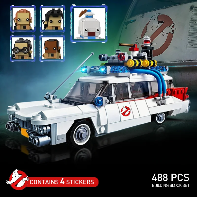 

Экшн-фигурка Moc Ghostbustersed с техническим автомобилем Brickheadz, набор строительных блоков с классическим персонажем кирпича, игрушка, подарки для ...