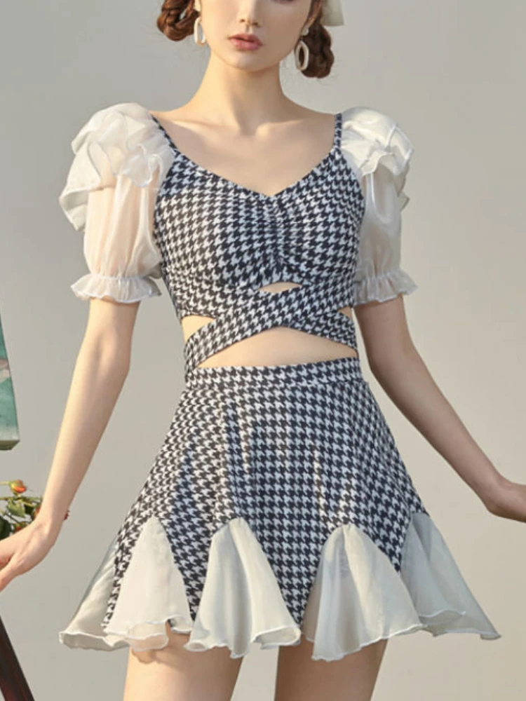 

Summer Plaid Sexy Set Women Two Piece Party Mini Set Female Vintage Korean Fashion Patchwork Designer Chic Retro Set 2022 New