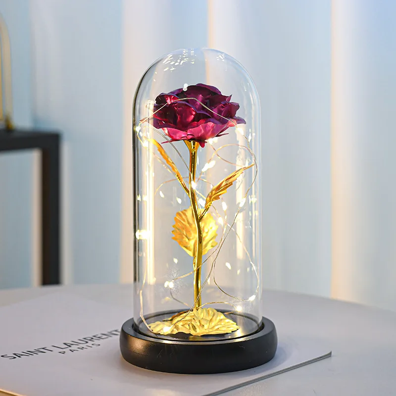 LED Valentine Day Gift for Girlfriend Eternal Rose Light 24K Gold Foil Flower In Plastic cover Cover Mothers Day Wedding Gift