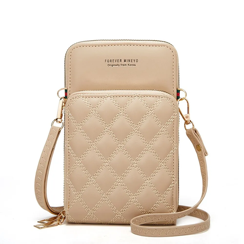 

2022 new embroidered mobile phone bag one shoulder vintage lady lozenge large money folder double Wallet Card Bag