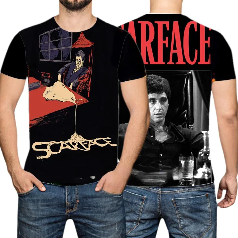 Горячая классическая футболка со шрамом Тони Монтана с 3D принтом мужская летняя