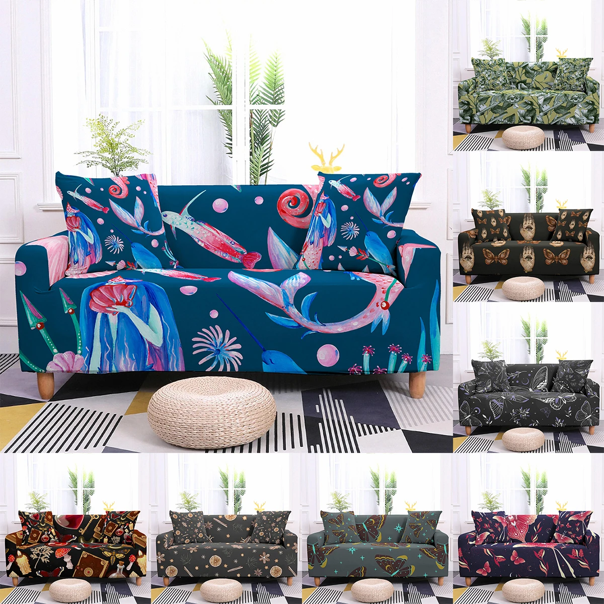 

3D Printed Elastic Sofa Covers for Living Room funda sofa Couch Cover Chair Protector 1/2/3/4-seater Butterfly Sofa Slipcovers