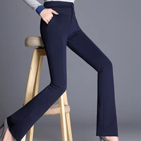 women stretch solid casual pants 2021 new oversized flare high waist ol style office pant black suit female trousers elegant pop