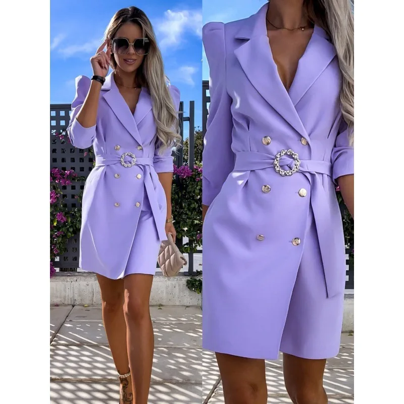 Blazer for Women 2023 Fashion New  Solid Color Belt Women Blazer Long Sleeve Slim Jacket Women Coat