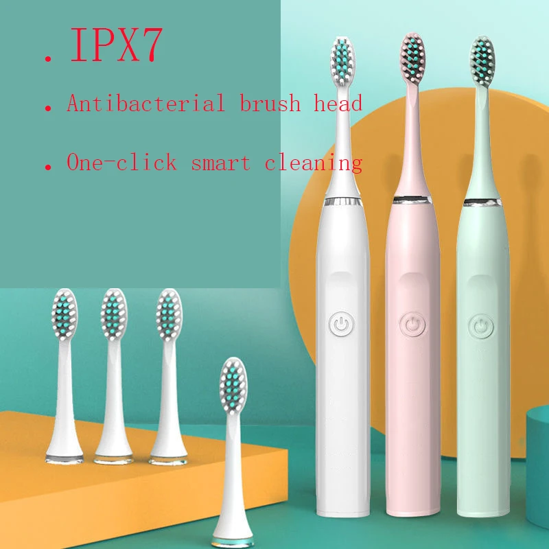 

Электрическая зубная щетка, черный и белый ультразвуковой прибор для чистки зубов, водонепроницаемость IPX7, со сменной головкой, подарок