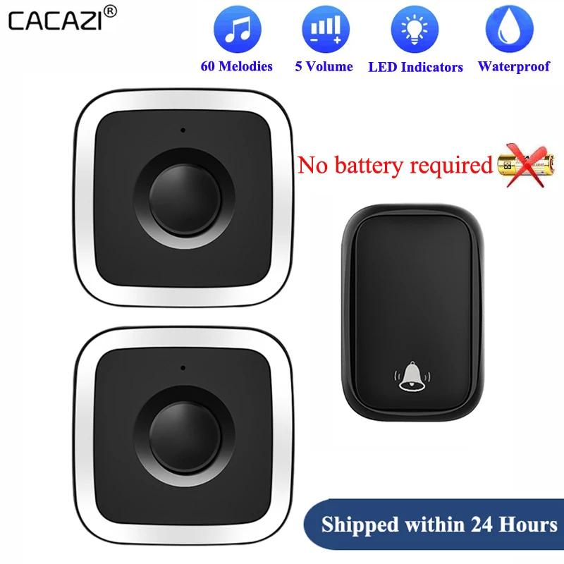 

CACAZI Smart Self-powered Waterproof Wireless Doorbell 60 Chimes Kit LED Flash Security Alarm Welcome House Melodies door bell