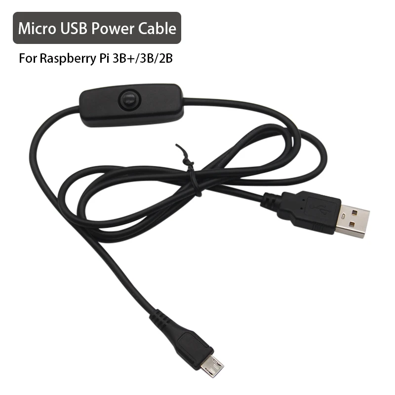 

Кабель зарядного устройства Micro USB, черный провод питания с переключателем ВКЛ/ВЫКЛ для Raspberry Pi 3 Model B 3B + Pi3 3B 2B