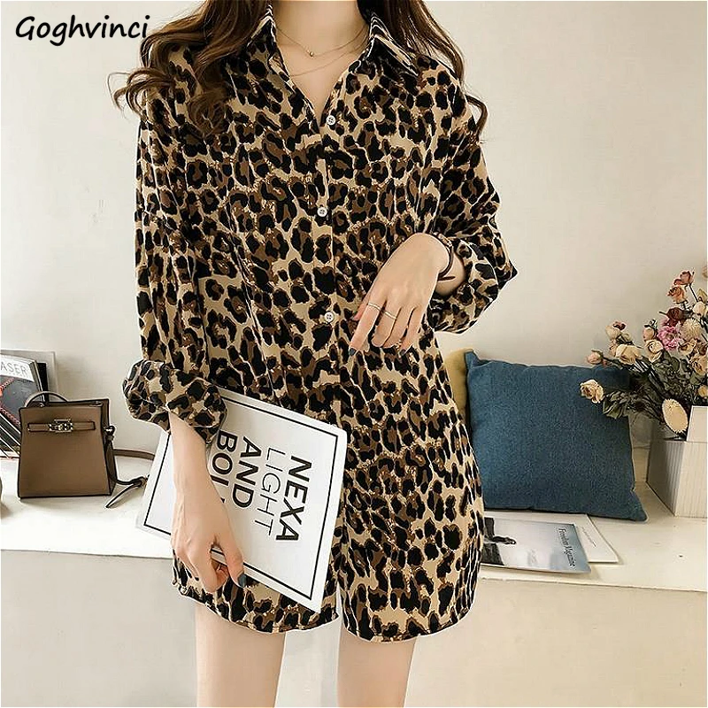 

Blouses Shirts Women Chiffon Leopard-print All-match Harajuku Loose Sun-proof Streetwear Fashion Korean Style 4XL Autumn Leisure