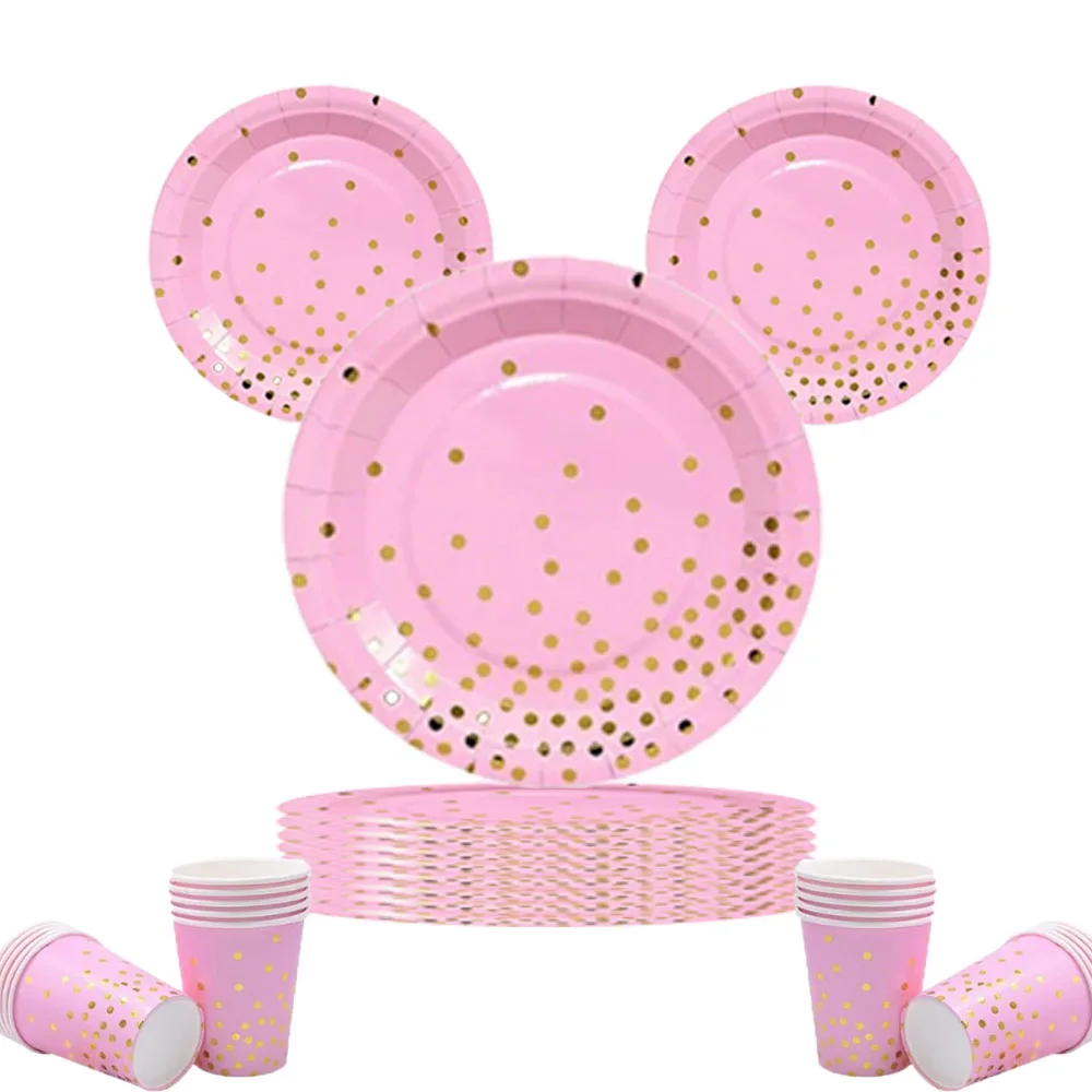 

PinK gold Party Disposable Tableware Set Paper Cups Plates Straws Cake Stand Table Decoration Wedding Birthday Party Supplies