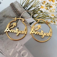 custom name hoop earrings personalized letter nameplate circle earring gold color stainless steel jewelry for women gift