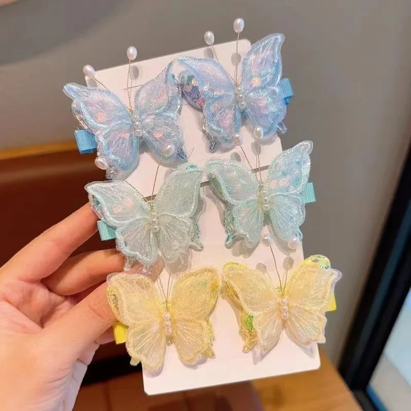 Детские вышитые флуоресцентные цветные заколки для волос с бабочкой набор милых