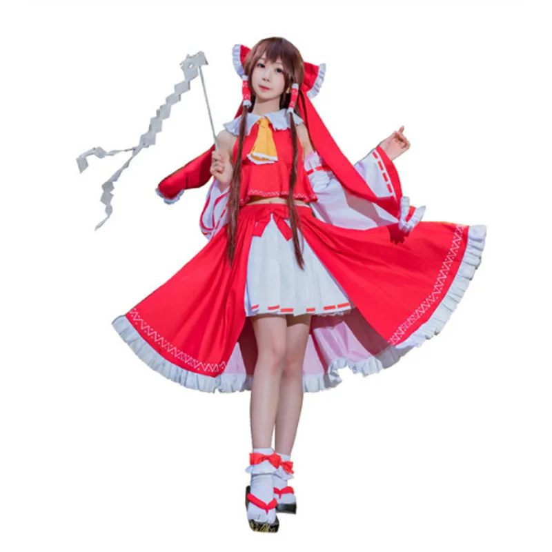 

Костюм для косплея TouHou Project Hakurei Reimu, красное платье для девочек, женское рождественское платье на Хэллоуин 11