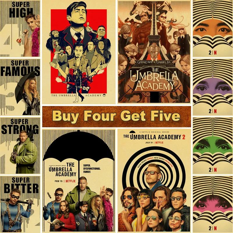 

Vintage The Umbrella Academy TV Series Retro Prints and Posters Kraft Paper Movie Wall Art Paintings Home Room Decor Decoration