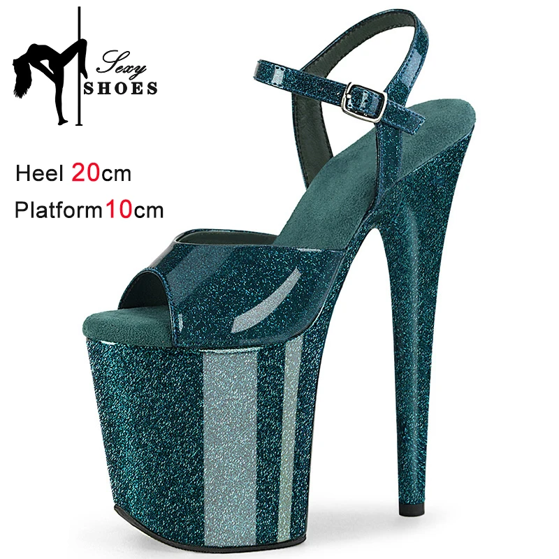 

Platform Glitter Sandals 20CM/8Inch High Heels Sexy Pole Dance Shoes Peep Toe Stripper Heels Model Party Women Wedding Stiletto