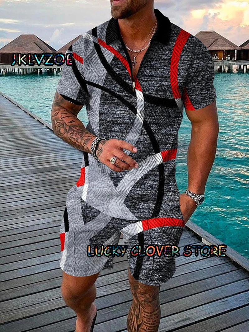 Fashion White Tiger Men Tracksuit Sets Short Sleeve Polo Shirt Short Pants Oversized 2 Piece Suits For Men Print Summer Clothing
