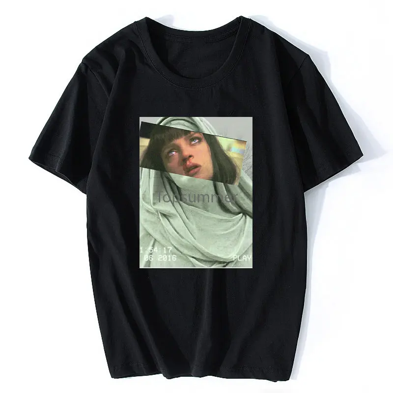 

Movie Mia Wallace Pulp Fiction T Shirt Men Fashion Summer Quentin Tarantino T-Shirt Hip Hop Girl Printed Top Tee Plus Size