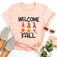 welcome fall gnomes shirt womens fall shirts cute gnomeautumn top gift happy fall tee thanksgiving gifts fall holiday tees m