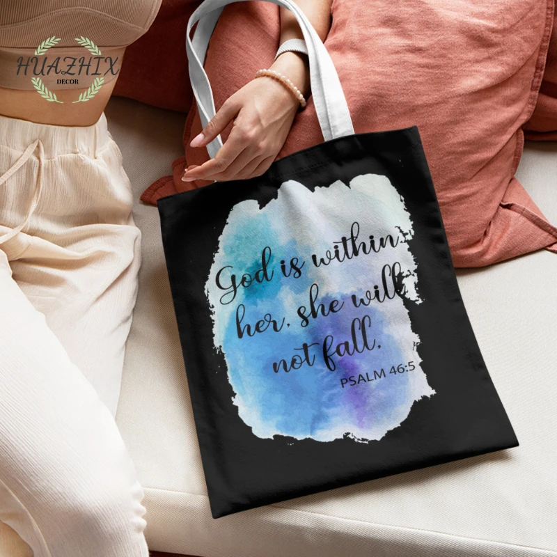 

Bible Poetry Text Shoulder Bag Both Sided Foldable Reusable Eco Canvas Handbag Casual Tote Travel Portable Lady Shopping Bags