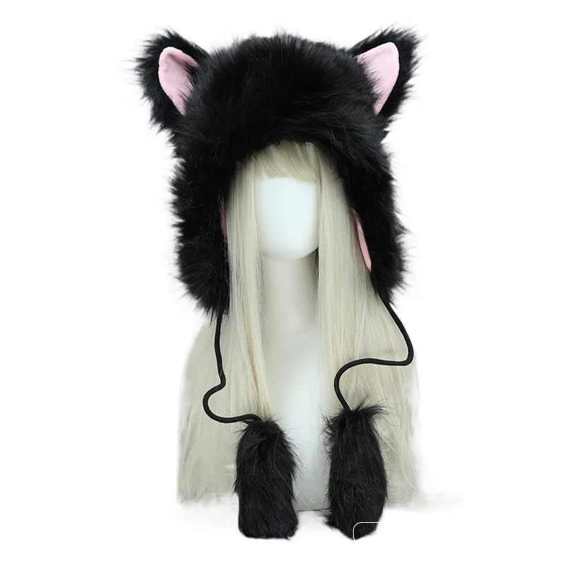 Шапка-бини Y2k для женщин и девочек зимние теплые шапки с кошачьими ушками ручной