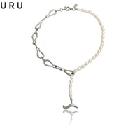fashion jewelry natural freshwater pearl necklace hot ale popular style one layer metal brass pendant necklace for women gifts