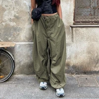 y2k casual womens baggy cargo pants loose oversized hippie drawstring tech pants streetwear joggers wide leg cloth