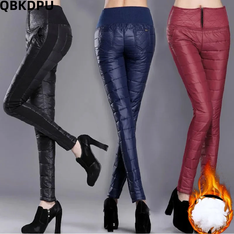 

Теплые Плотные хлопковые брюки-карандаш, зимние женские повседневные брюки в стиле пэчворк, эластичные брюки с высокой талией, элегантные спортивные брюки