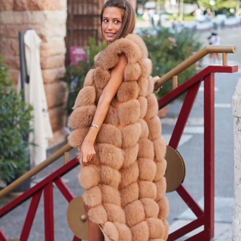 Natural Fox Fur Vest Women Streetwear Sleeveless O-neck Outertwear Lady Winter Thicken Tide Genuine Fox Real Fur Tank Top Female