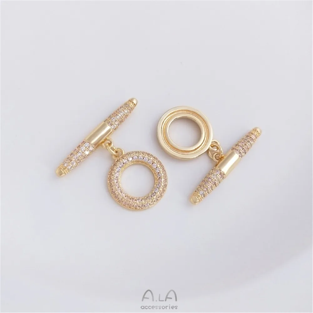 14K genuine gold micro inlaid with zircon ot buckle, high-grade round buckle, DIY pearl necklace jewelry connecting buckle