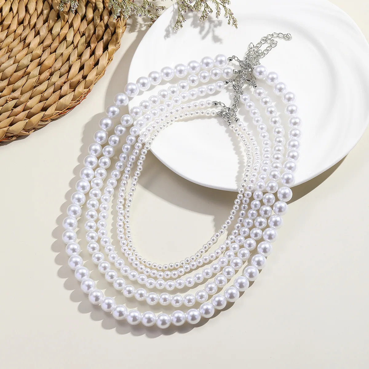 

4/6/8/10/12mm White Imitation Pearl Necklace Fashion Beaded Collar Chain Choker Necklace for Women Trendy Wedding Jewelry