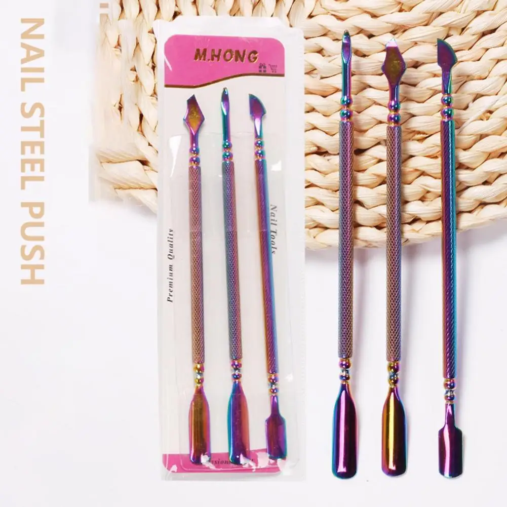 

3Pcs/Set Nail Pusher Double Side Dead Skin Pusher Rust-Proof Stainless Steel Ergonomic Handle Nail Peelers for Manicure