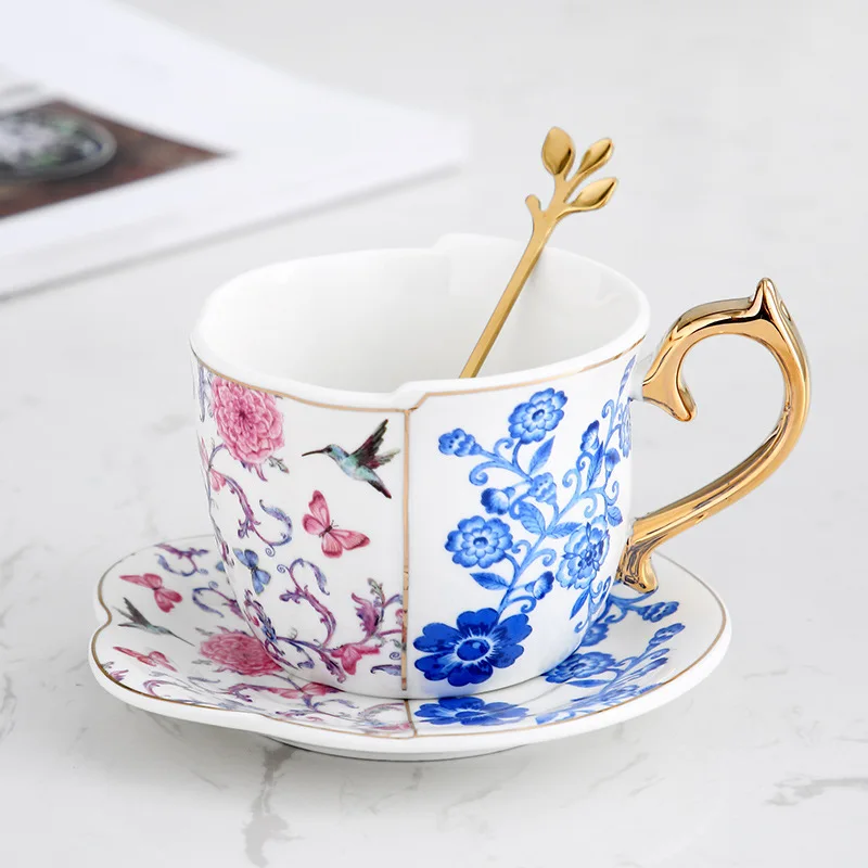 

Light luxury ceramic coffee cup and saucer set European pastoral style flower tea afternoon tea exquisite coffee cup and saucer