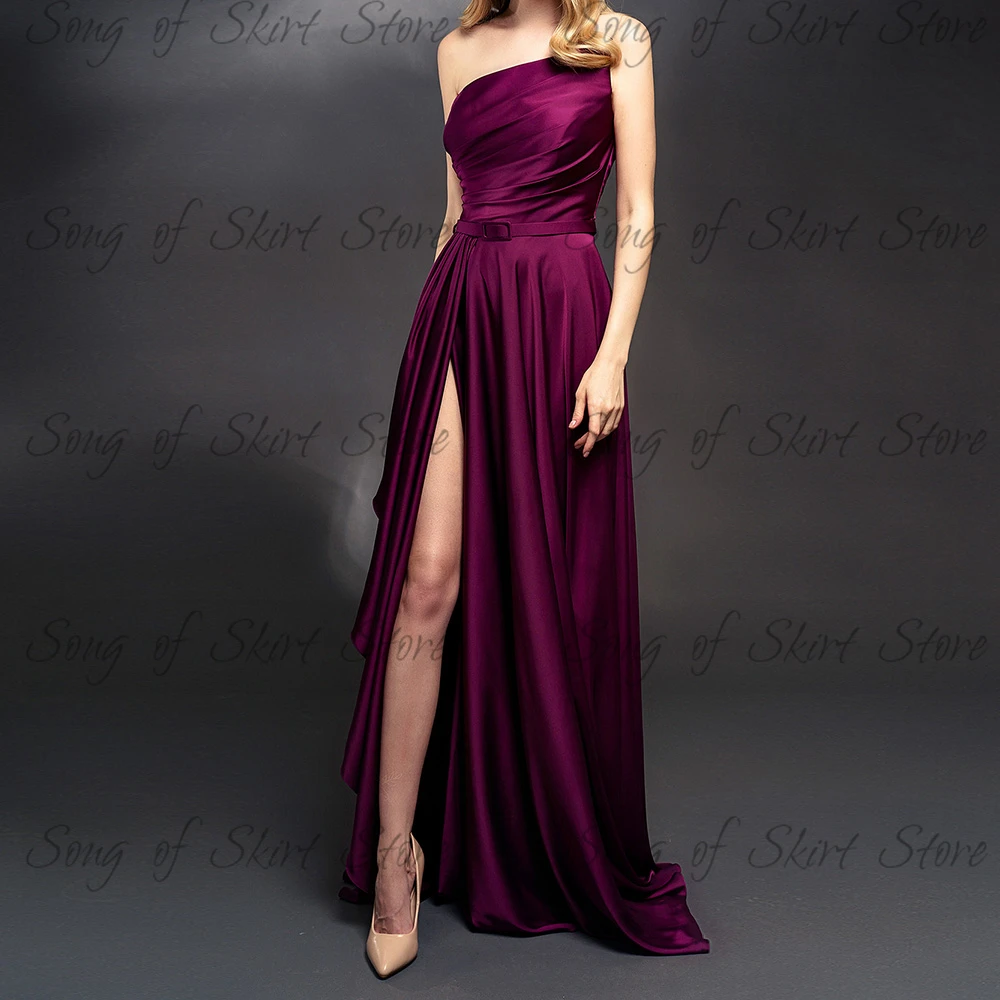 

Strapless A-Line Evening Side High Split Sweep Trian Backless Long Prom Gown Pleat Simple Party Dress robes de soirée