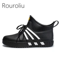 rouroliu men spring autumn ankle rain boots anti slip male waterproof water shoes thick garden shoes