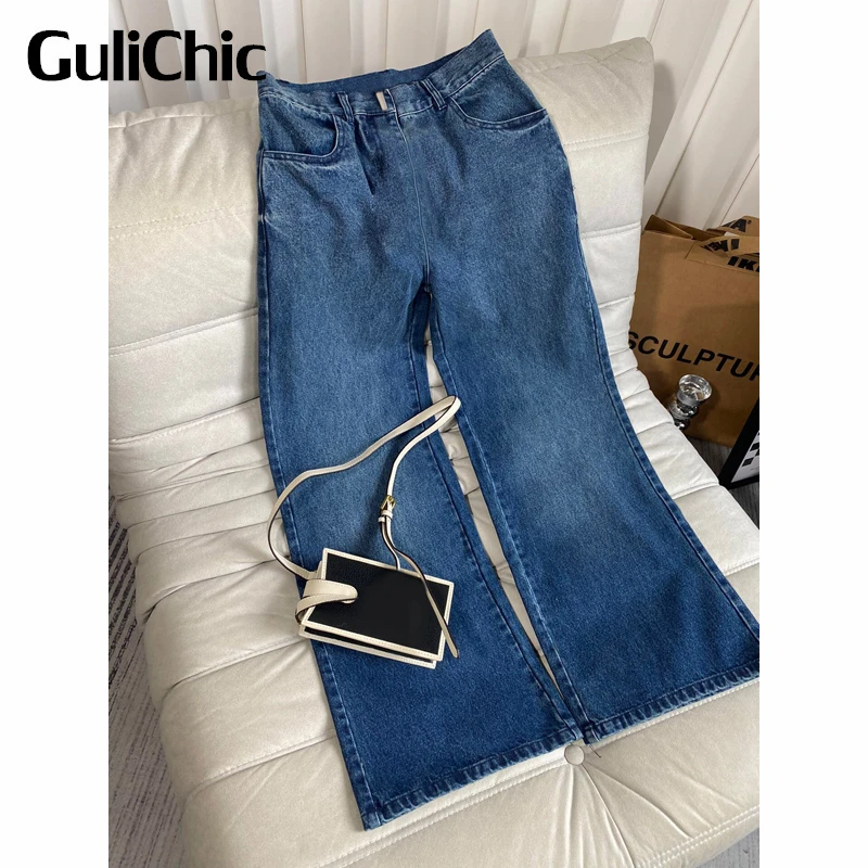 

9.22 GuliChic Women Vintage Comfortable Casual Washed Wide Leg Jeans