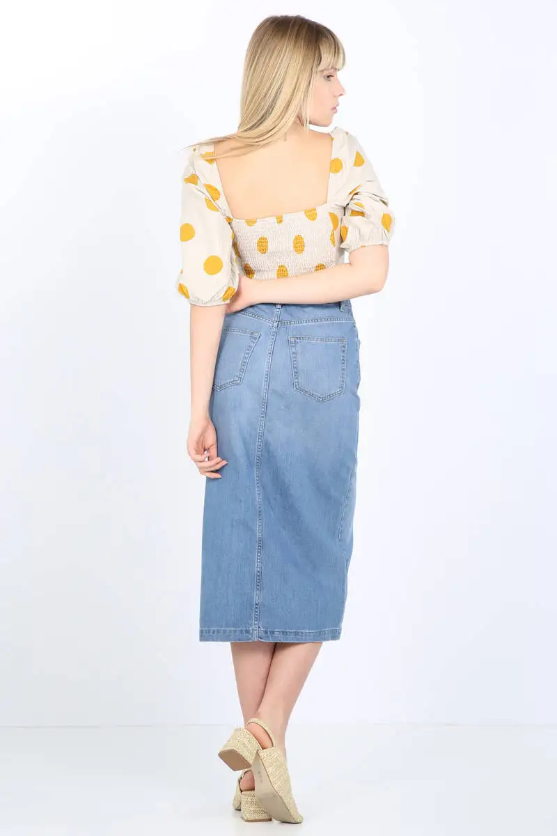 

Womens Buttoned Long Jean Skirt Light Blue