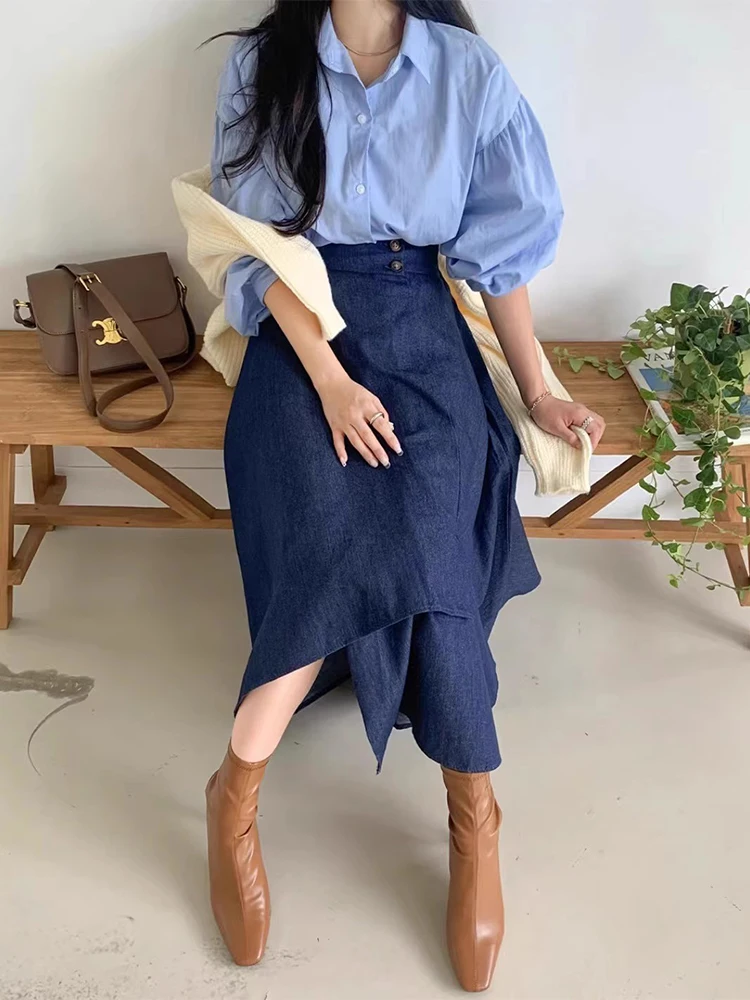 Корейская шикарная весна 2024 новые нежные рубашки с рукавами-фонариками