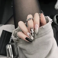 24pcsbox black white medium longballet wearable fake nails press on square head full cover detachable finished fingernails