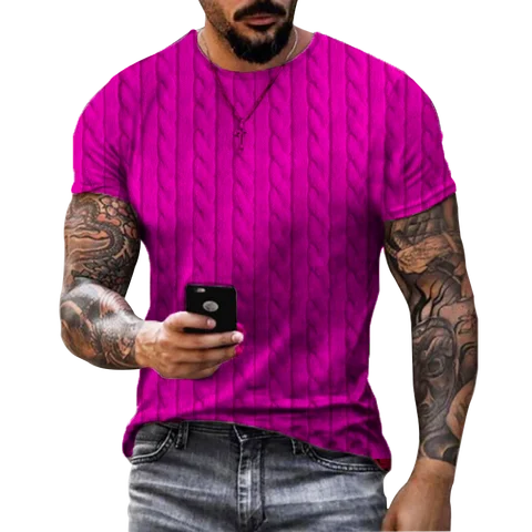 Характерная Мужская футболка, креативный имитационный свитер, текстурный узор, короткий рукав, персонализированная 3D печать, футболки, повседневная футболка