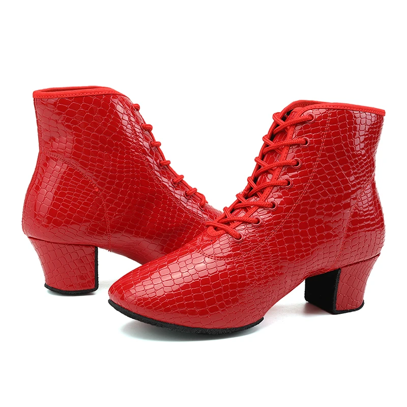 SWDZM Women's Short Boots Ballroom Modern Dance Shoes Tango Jazz Salsa Latin Dancing Boots Red Black Sports Dancing Sneakers