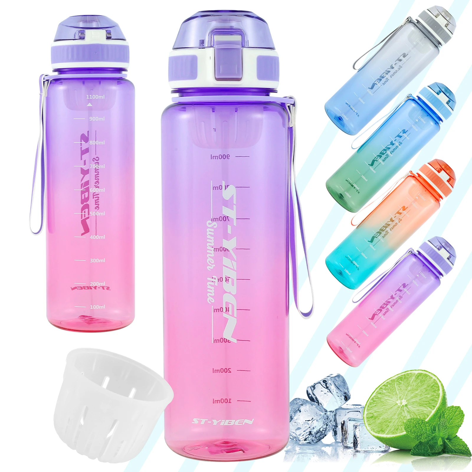 

Бутылка для воды с фильтром для удаления, 1100 мл, Спортивная бутылка для воды с ремешком для переноски, Герметичная Бутылка для питьевой воды, портативные напитки