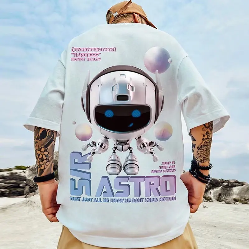 

Guochao hip hop fashion astronaut NASA printed short sleeve t-shirt men's trend loose large half sleeve T-shirt 8xl