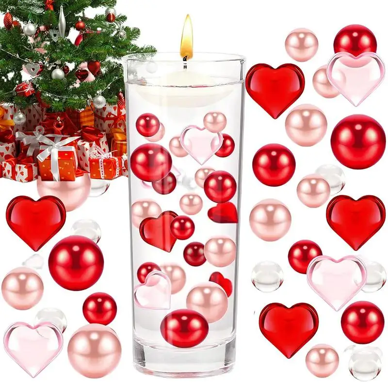 

Valentine Vase Filler 3D Red Pink Hearts Baubles Valentines Day Table Centerpieces 6000 Clear Water Beads For Christmas Wedding
